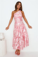 Fashion Blast One Shoulder Midi Dress Pink
