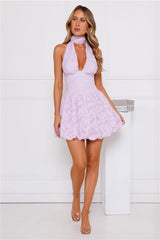 Woven In Style Halter Bubble Mini Dress Lilac
