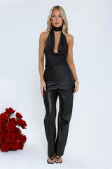 Chic Nightfall Satin Halter Top Black