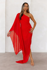 Beauty Destination One Shoulder Maxi Dress Red