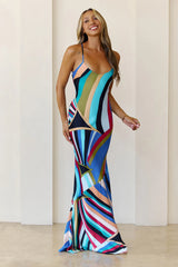 Emilio Bias Lace Up Maxi Dress Blue