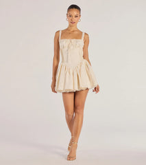Flirt It Up Floral Jacquard Satin Corset Skater Dress