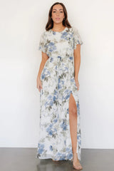 Naomi Short Sleeve Maxi Dress | Dusty Blue Floral