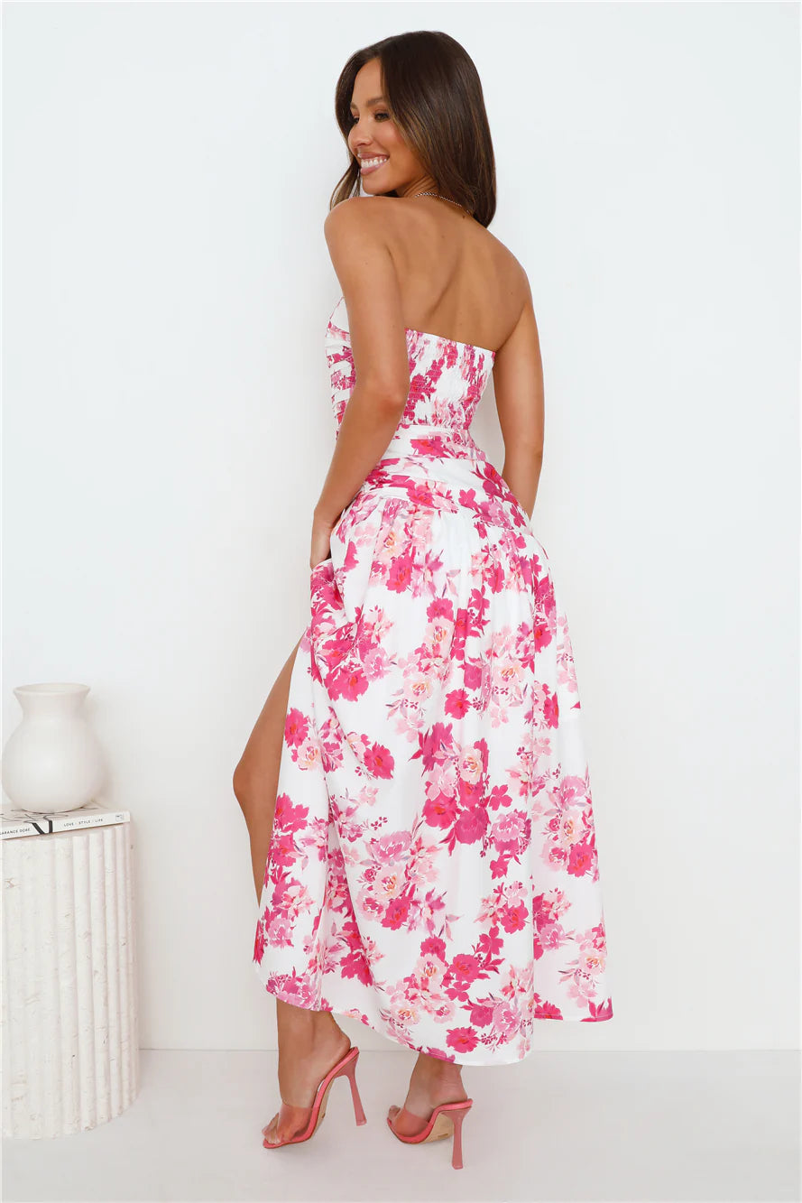 Wild Blooms Strapless Maxi Dress Pink
