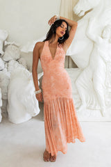 Celine Halter Mesh Maxi Dress Orange