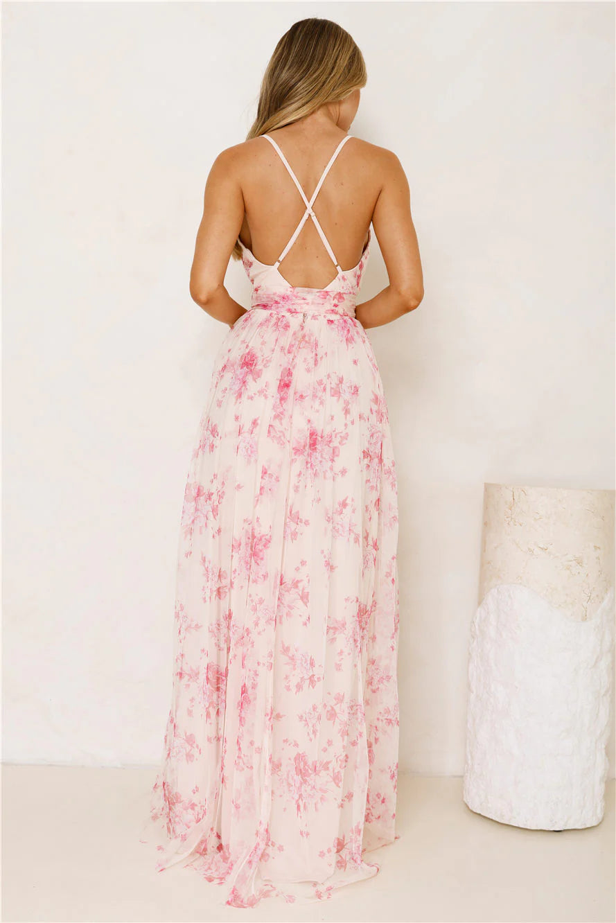 Enchanted Petals Maxi Dress Fuchsia