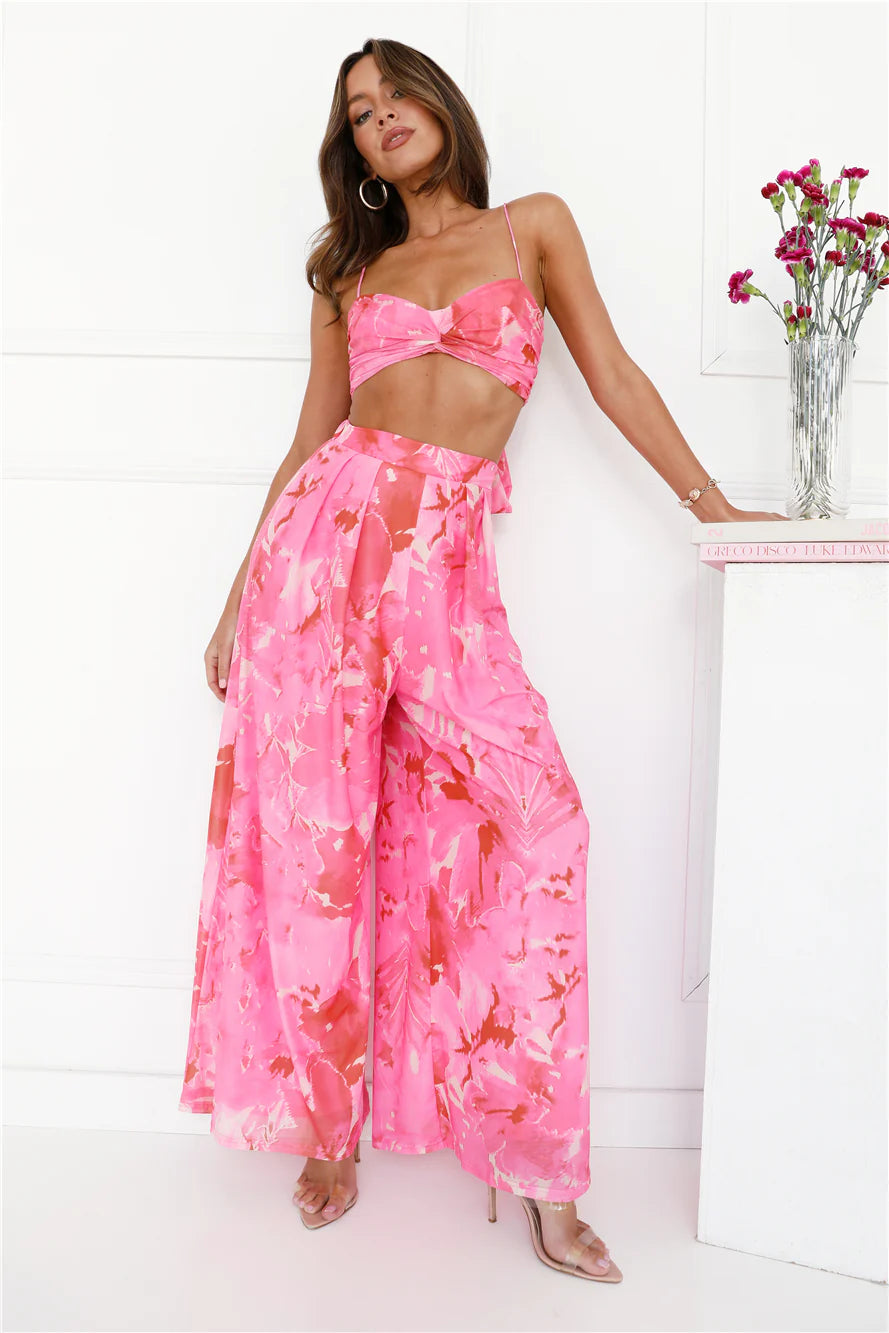 Forest Of Sun Mesh Crop Top Pink