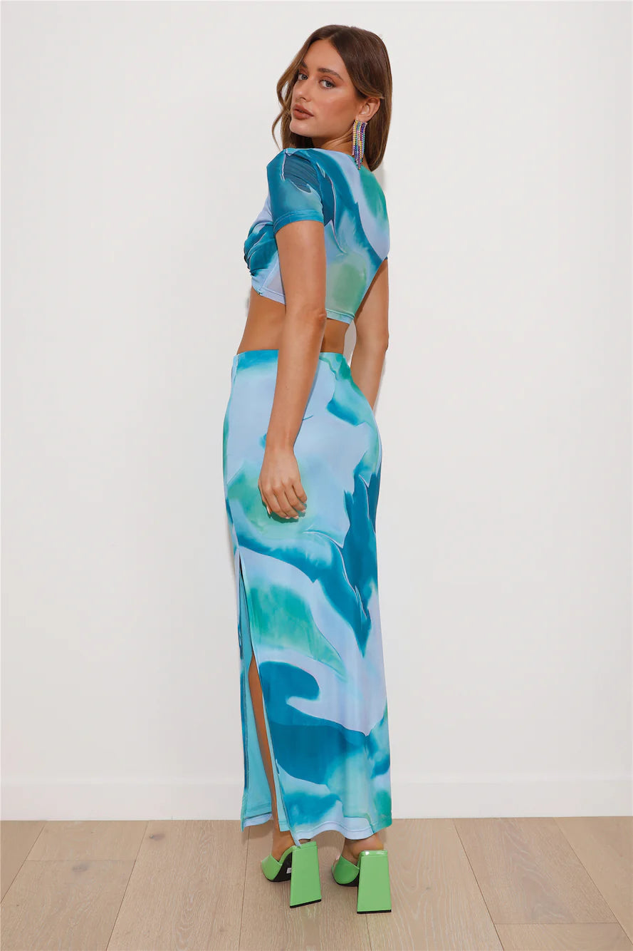 Festival Energy Mesh Maxi Skirt Blue