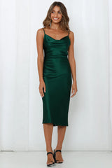 Feel Like Laughing Satin Midi Dress Emerald