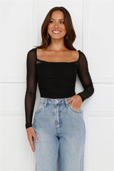 Decadent Style Mesh Long Sleeve Crop Top Black