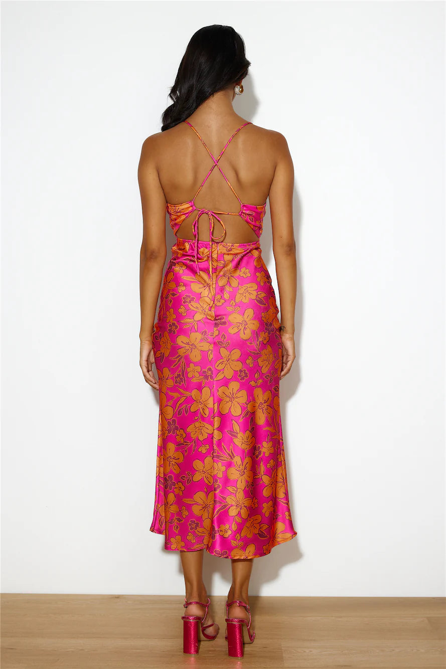 Florals On My Mind Satin Maxi Dress Pink
