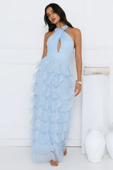 Aisling Halter Tulle Maxi Dress Blue
