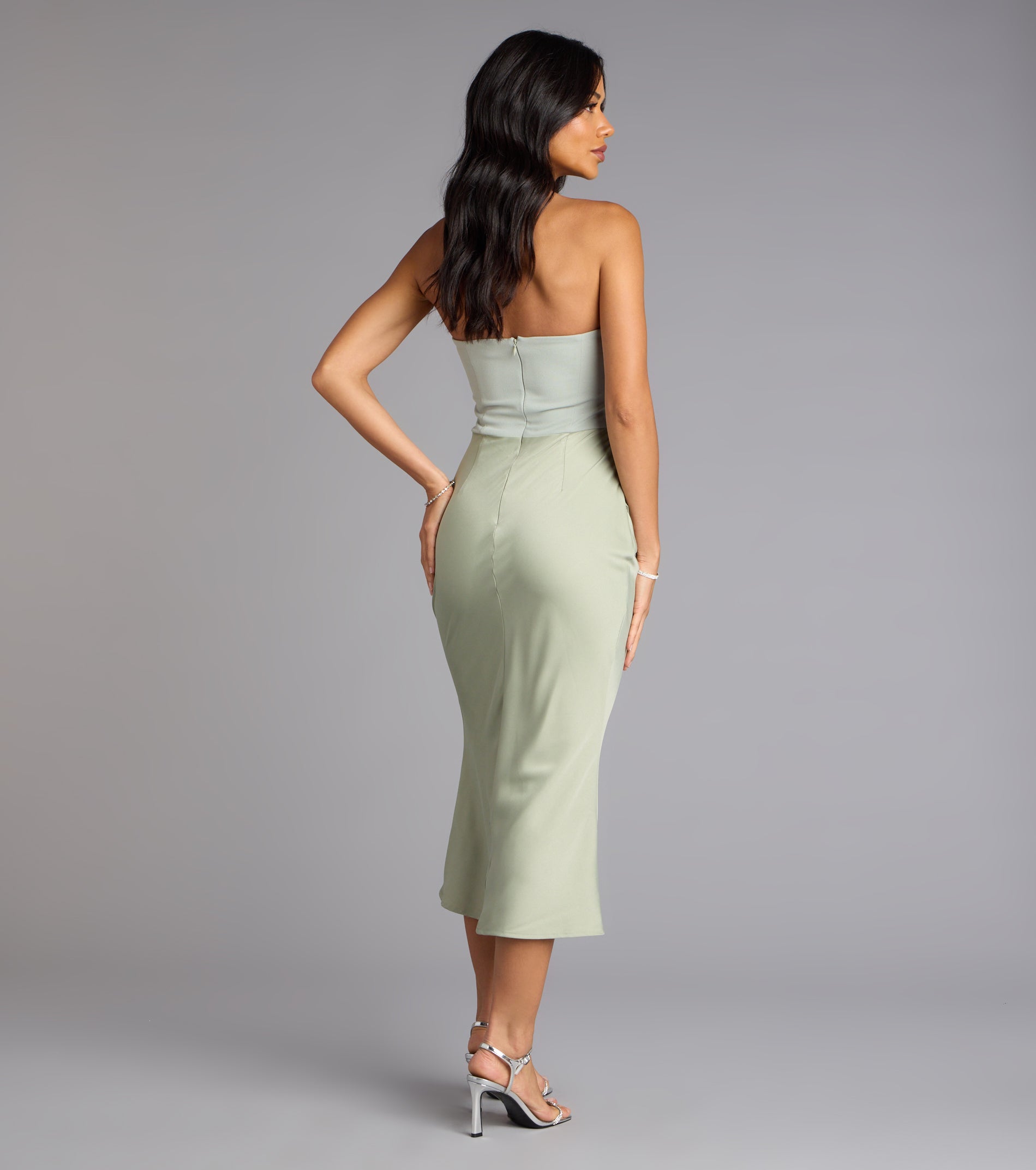 Forever Icon Strapless Satin Midi Dress