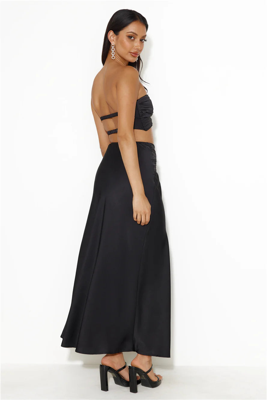 Diary Of Secrets Satin Strapless Crop Top Black