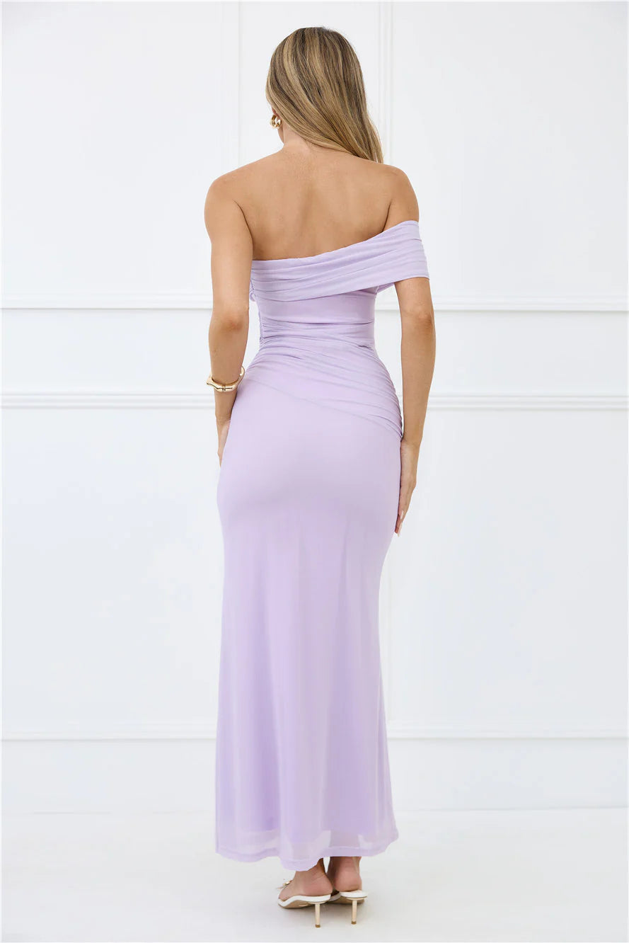 Wild Whimsy One Shoulder Mesh Maxi Dress Lilac