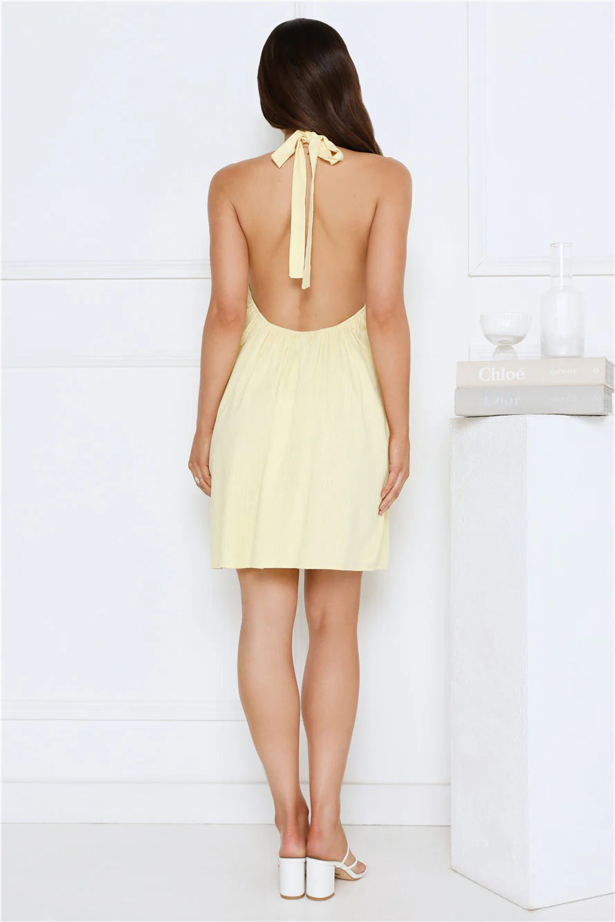 Dreamy Kisses Halter Mini Dress Yellow