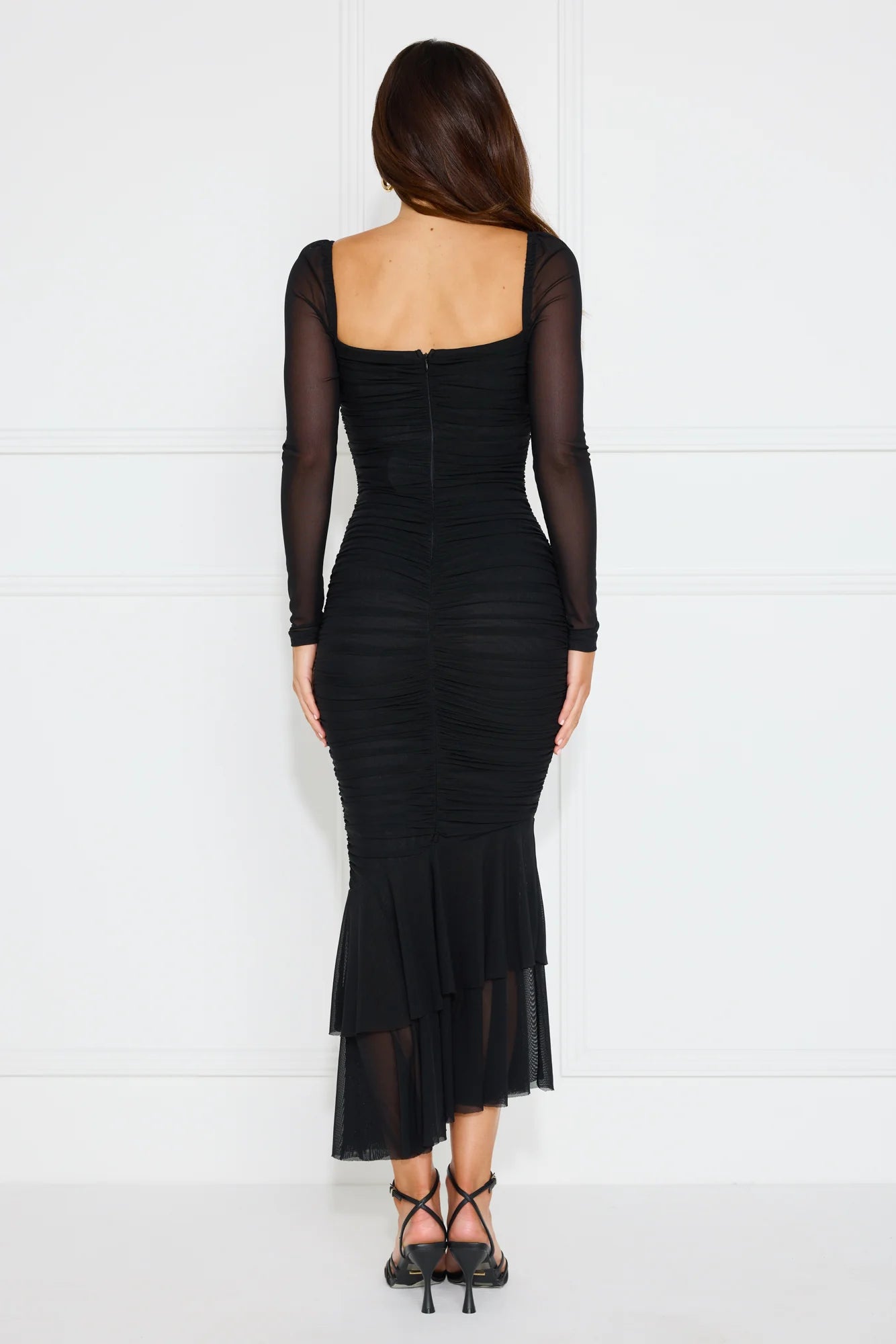Dreamy Collection Mesh Long Sleeve Maxi Dress Black