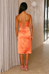 Fierce Desire Satin Midi Dress Orange