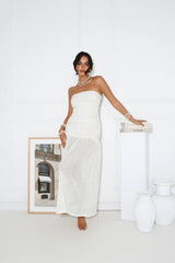 Beach Shimmer Strapless Knit Midi Dress Cream