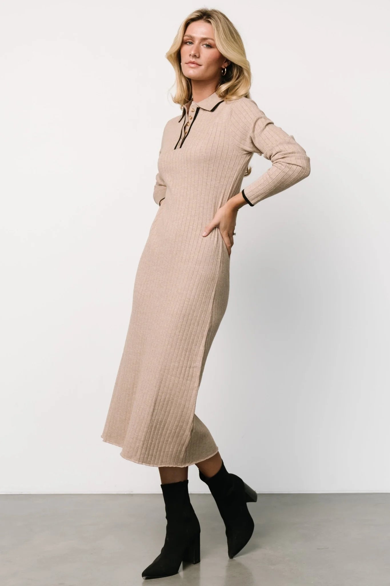 Shantel Polo Dress | Taupe + Black