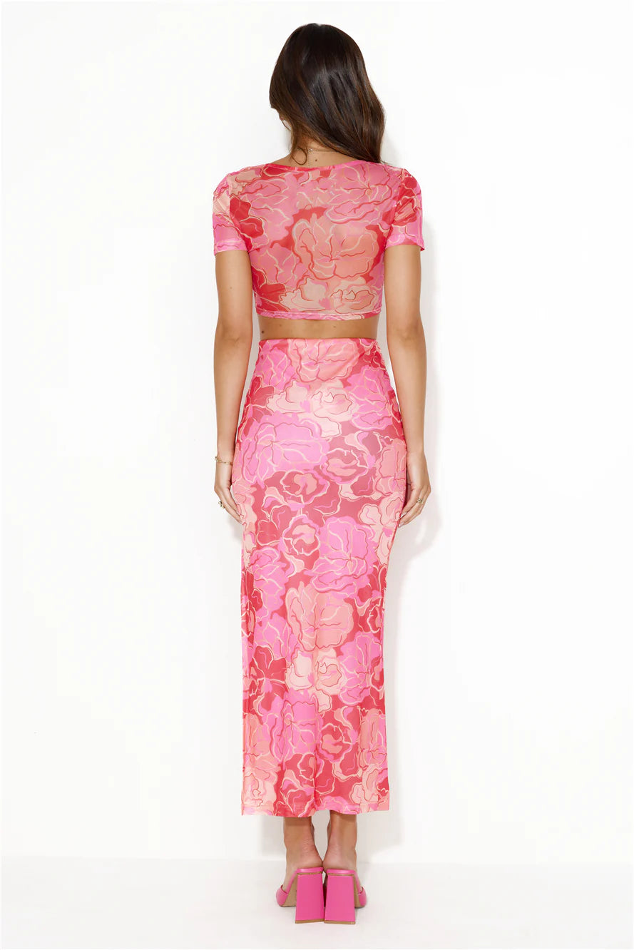 Feeling Spicy Mesh Crop Top Pink