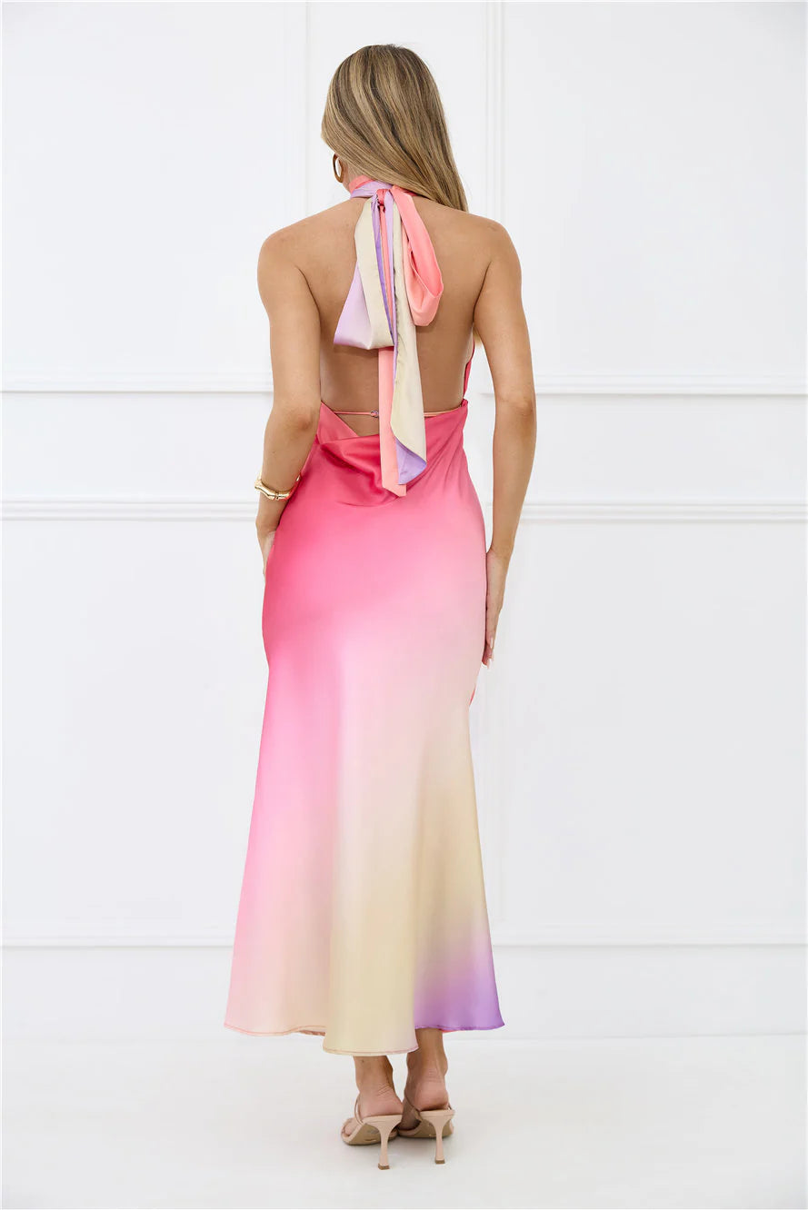 Dreams in Colour Satin Maxi Dress Multi