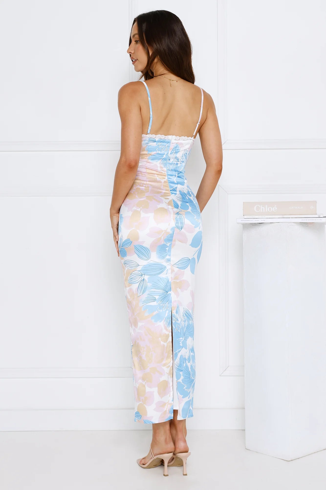 Twilight Reverie Satin Midi Dress Blue