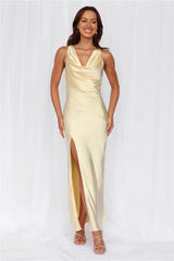 The Loretta Cowl Satin Maxi Dress Yellow