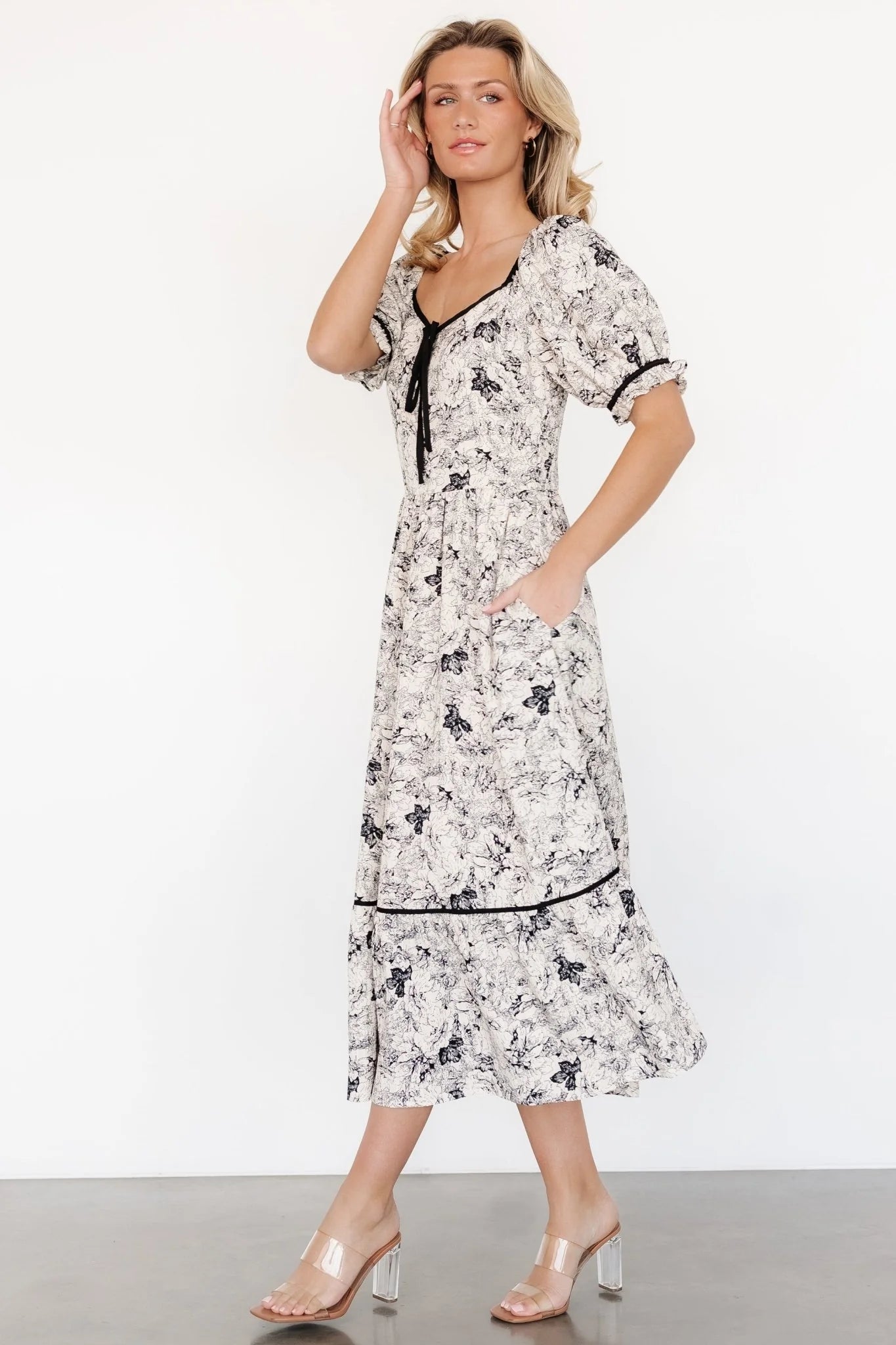 Mariana Midi Dress | Cream + Black Floral