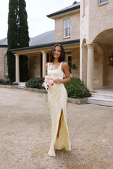 The Evelina Satin Maxi Dress Yellow
