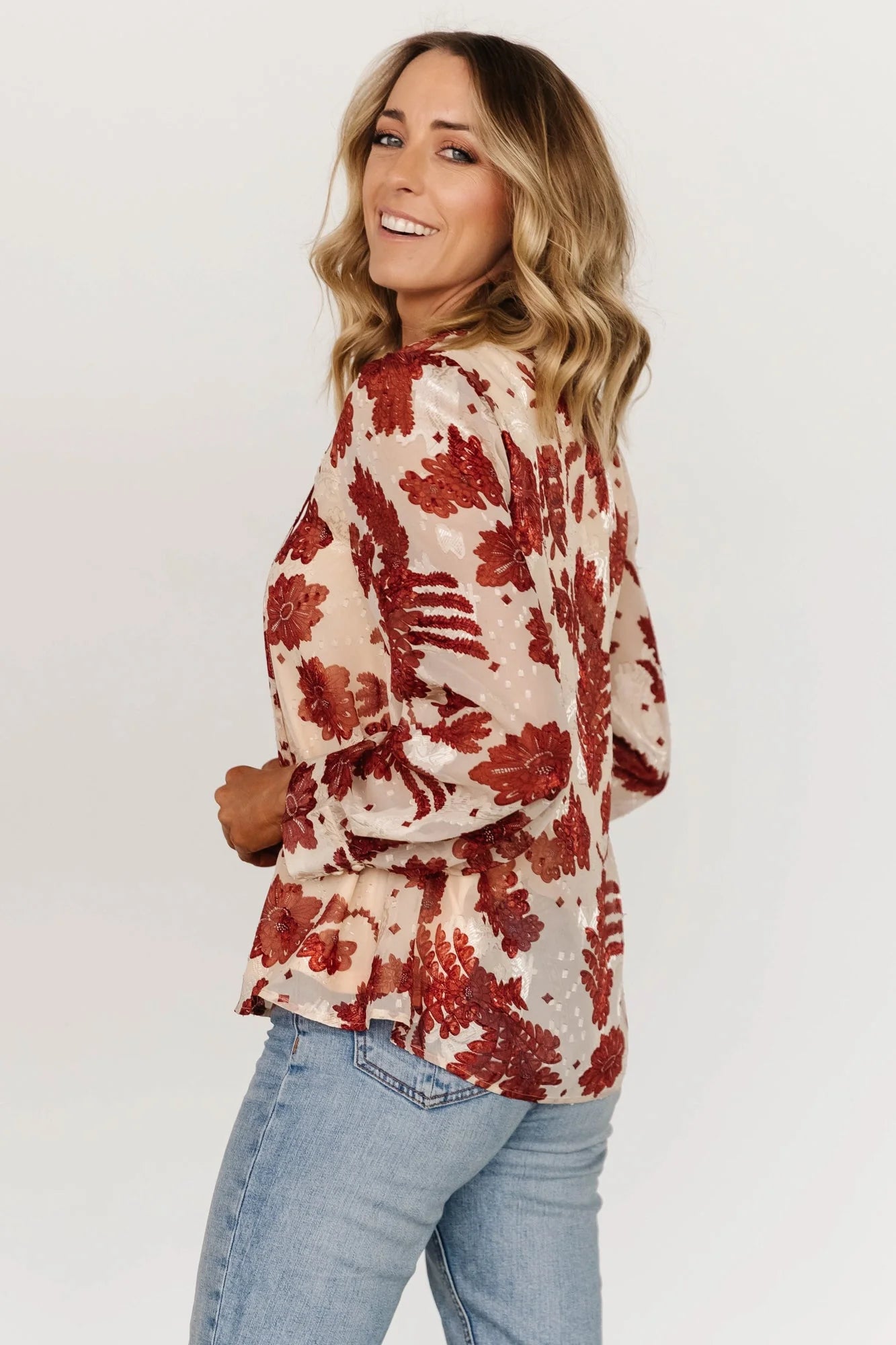 Charlotte Tie Blouse | Cream + Rust