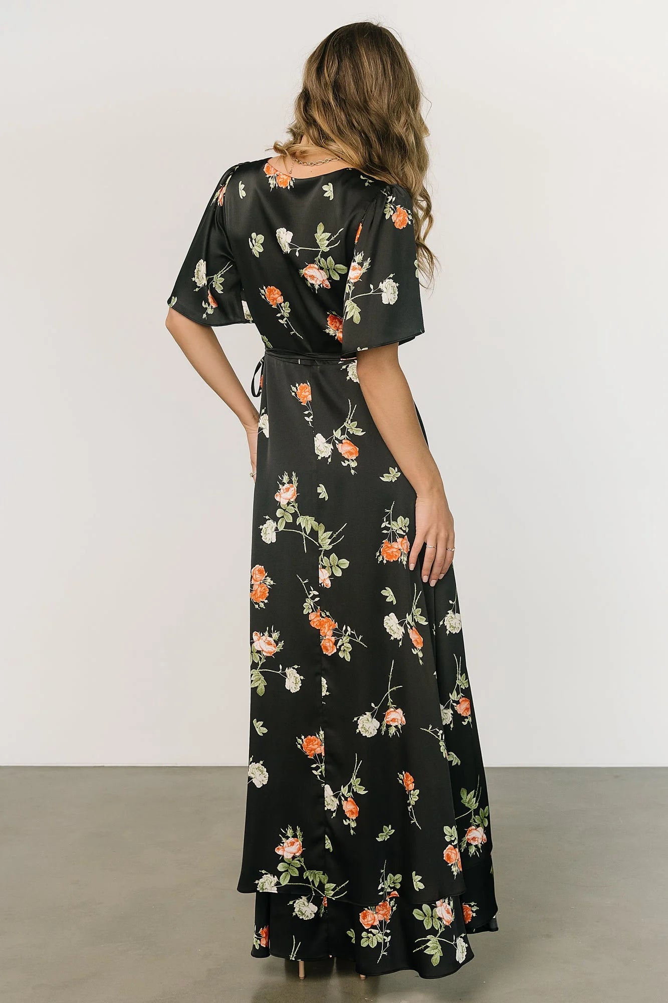 Amara Wrap Dress | Black + Coral Floral