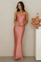 The Penelope Cowl Satin Maxi Dress Rose