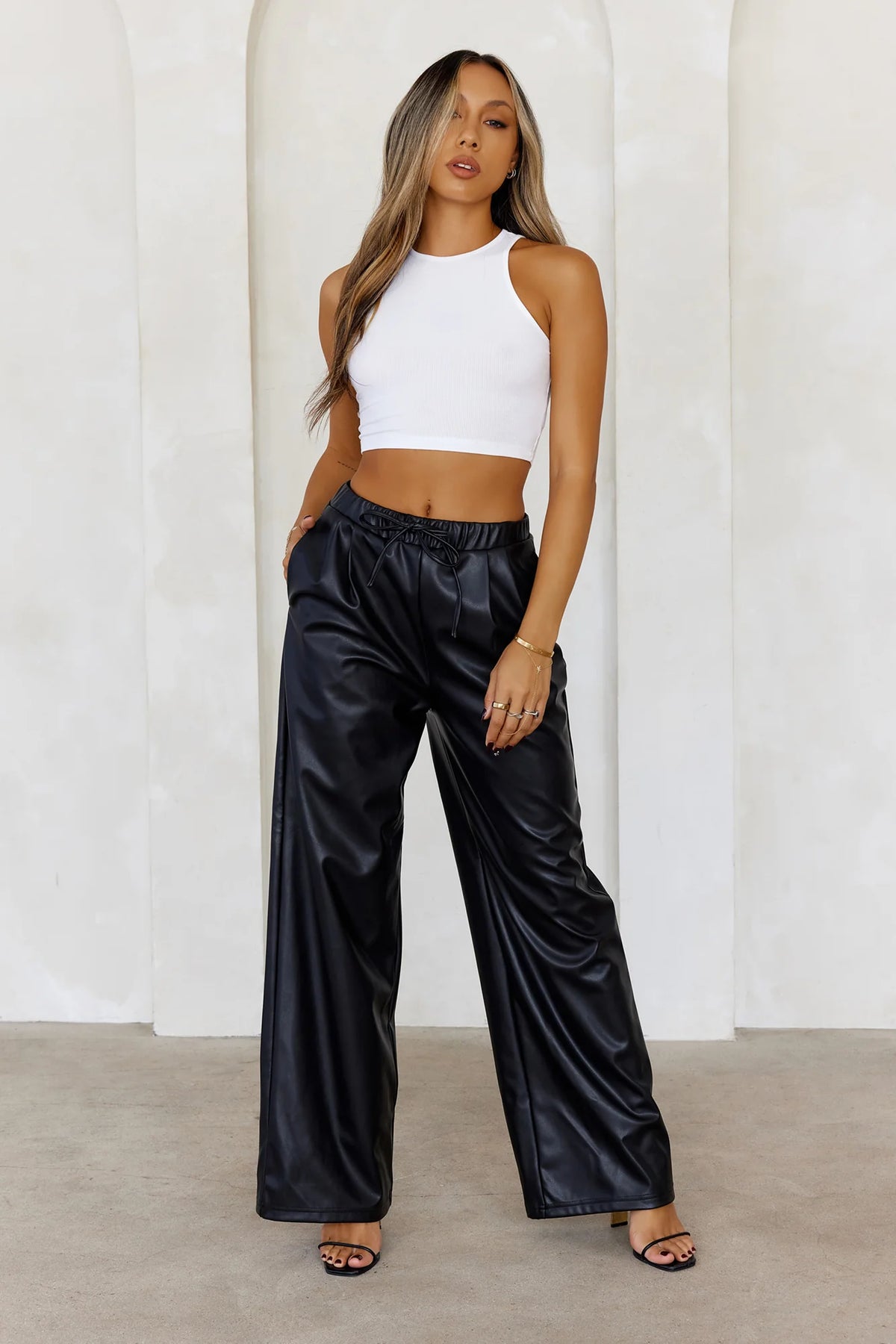Elevating High Rise Faux Leather Pants Black