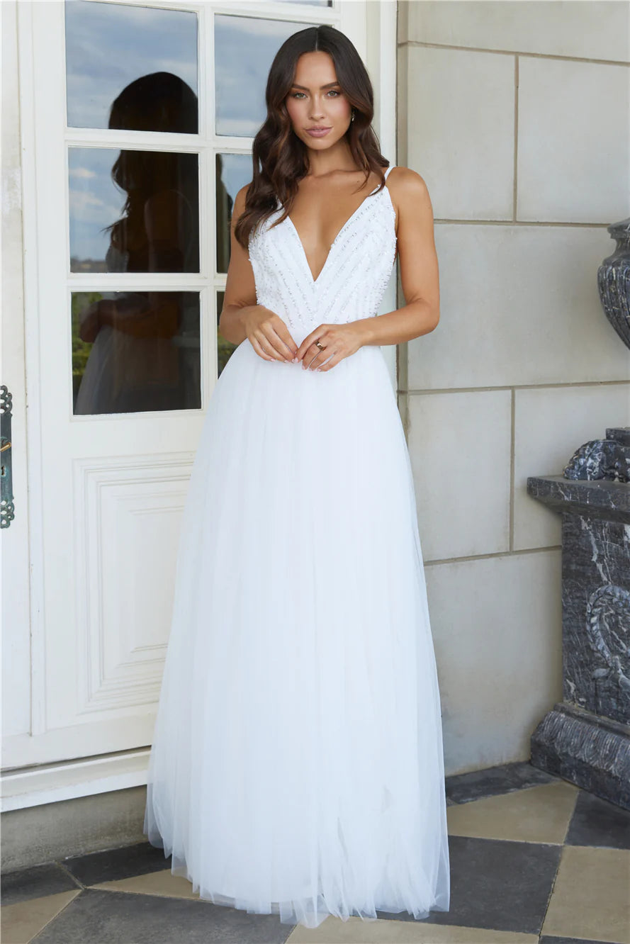 Glistening Moments Tulle Maxi Dress White