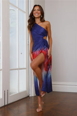 Depth Of Beauty One Shoulder Maxi Dress Blue