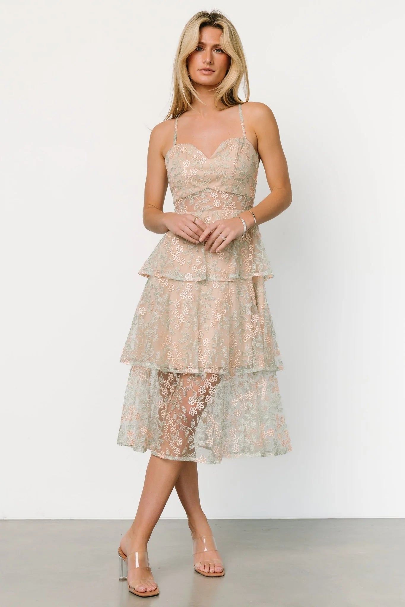 Georgiana Embroidered Midi Dress | Sage