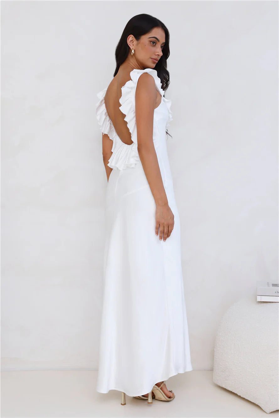 Chasing The Spark Satin Maxi Dress White