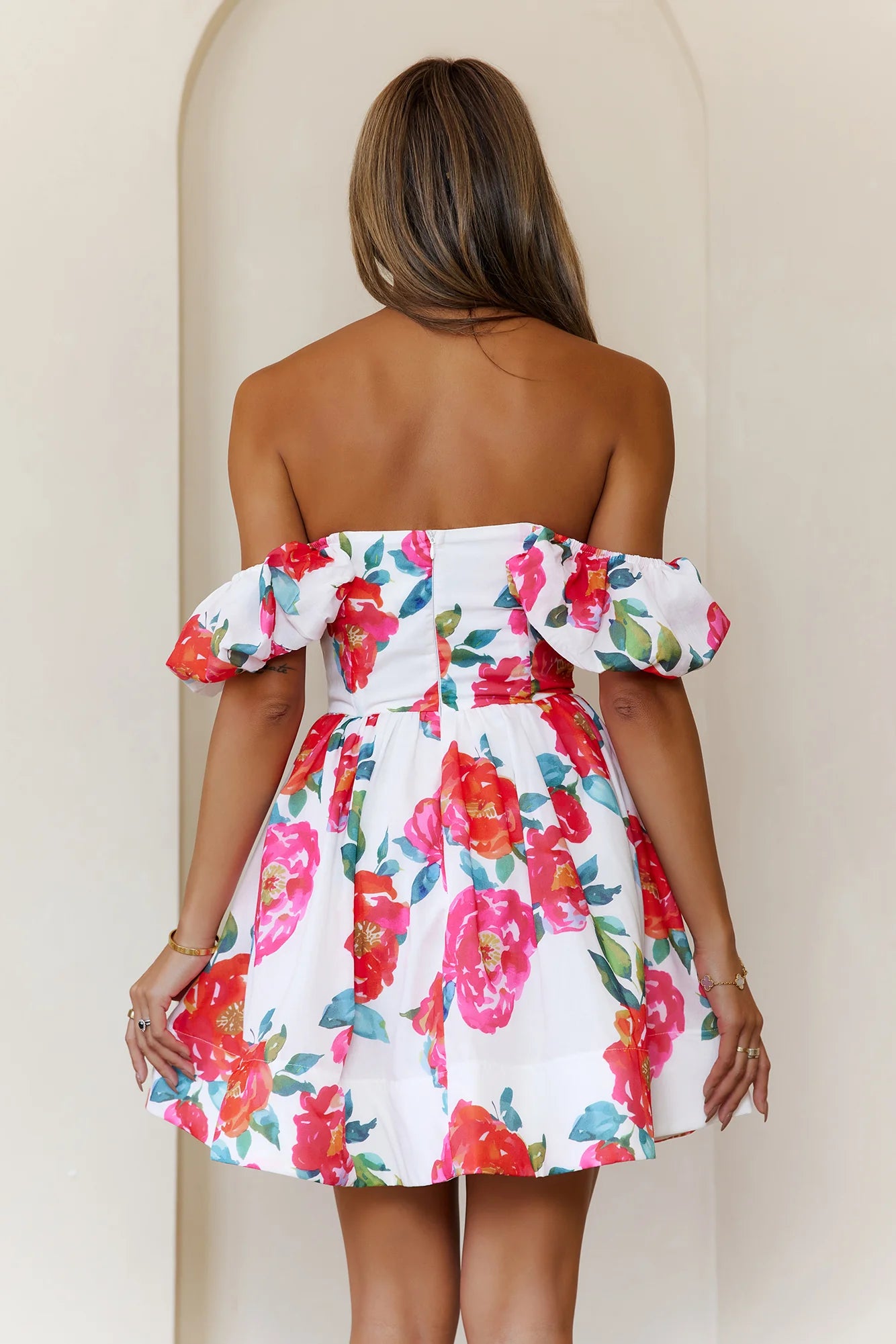 Velvet Rosé Off Shoulder Mini Dress White