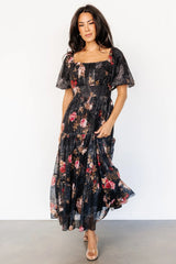 Annabeth Midi Dress | Black Floral
