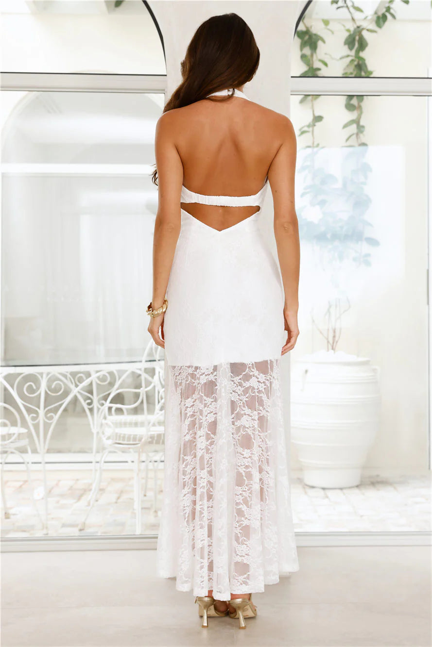 Enchanted Romance Halter Lace Maxi Dress White