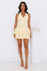 Enchanting Escapes Halter Mini Dress Yellow