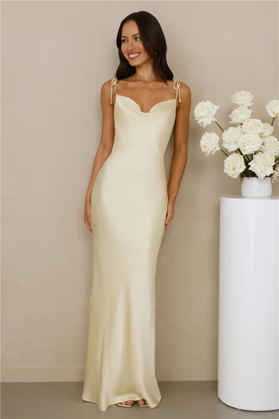 The Penelope Cowl Satin Maxi Dress Yellow