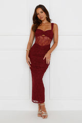 Charmed Evening Mesh Maxi Dress Red