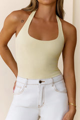 BASE Luxe Rib Simple Silhouette Halter Top Yellow