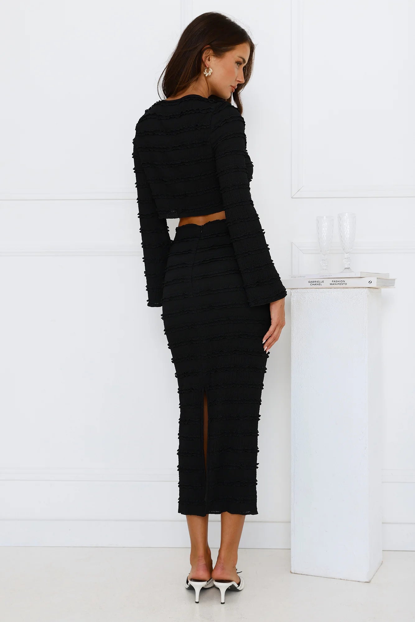 Whimsical Whirls Long Sleeve Top Black