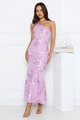 Glossy Girl One Shoulder Mesh Maxi Dress Lilac