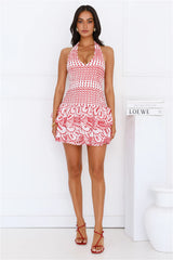 Enchanting Escapes Halter Mini Dress Red