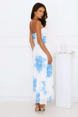 Designer Dream Strapless Mesh Maxi Dress Blue