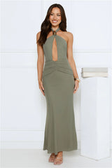 Date Me Darling Halter Mesh Maxi Dress Sage